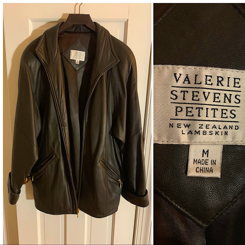 Valerie Stevens Petites, Lambskin coat, brown, Womens M